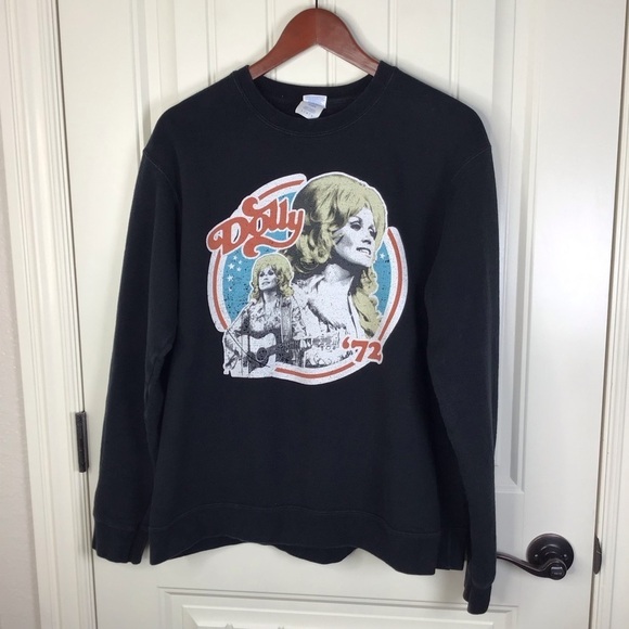 Dolly Pardon Crew Neck Sweatshirt in Black Size Large. - Picture 2 of 6